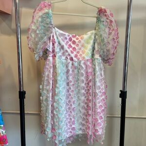 Pastel Rainbow Floral Puff Sleeve Dress